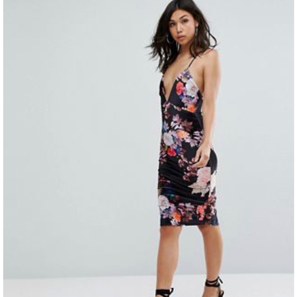 Floral velvet midi dress, lowcut boohoo dress size 6